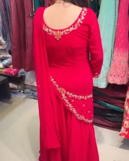 Georgette fabric with embroidery, Gown saree Hot pink colour