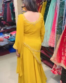 Georgette fabric with embroidery, Gown saree Yellow colour