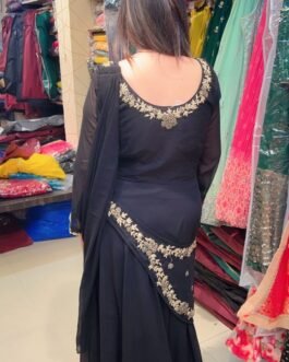 Georgette fabric with embroidery, Gown saree black colour