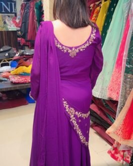 Georgette fabric with embroidery, Gown saree Purple colour