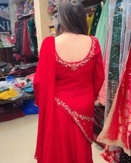 Georgette fabric with embroidery, Gown saree Red colour